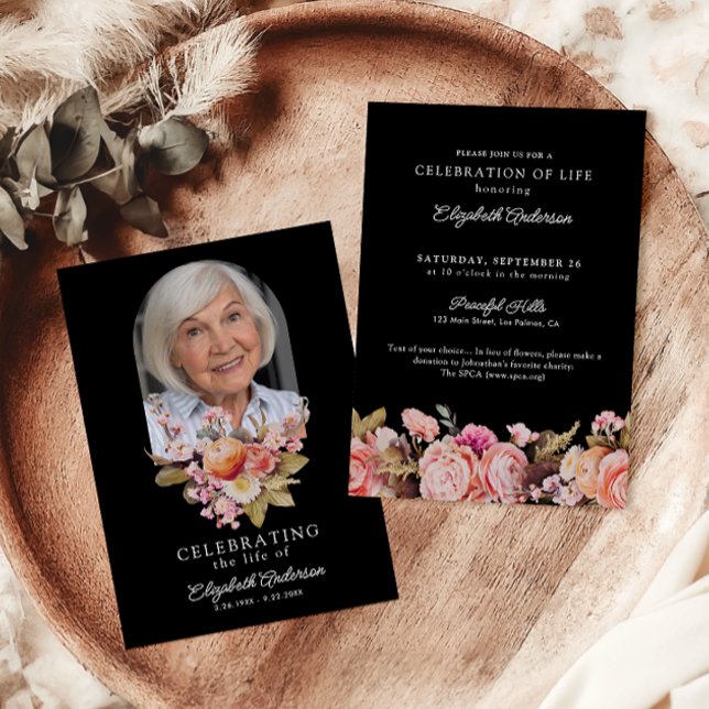 Convites Celebração da Vida Rosas Cor-de-Rosa e Peônias Flo (Criador carregado)