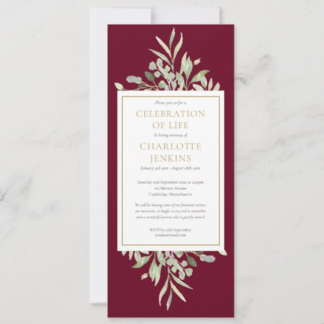 Convites Celebração da Vida Serviço Funerário de Vegetação (Frente)