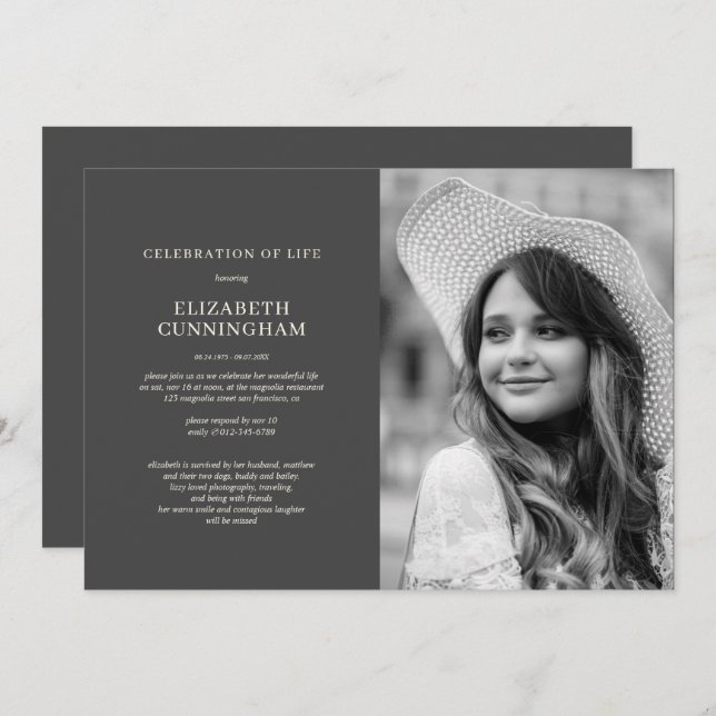 Convites Celebração da Vida Simples Foto Elegante Moderno (Frente/Verso)