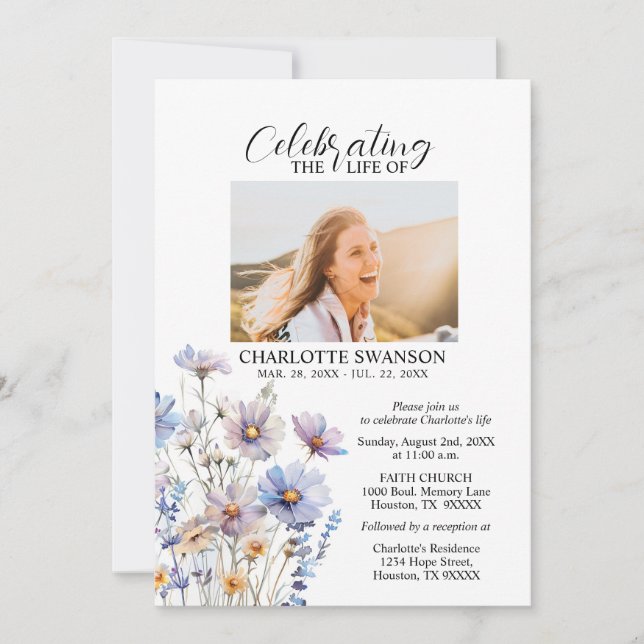 Convites Celebração das Flores Memoriais da Vida Foto e Poe (Frente)