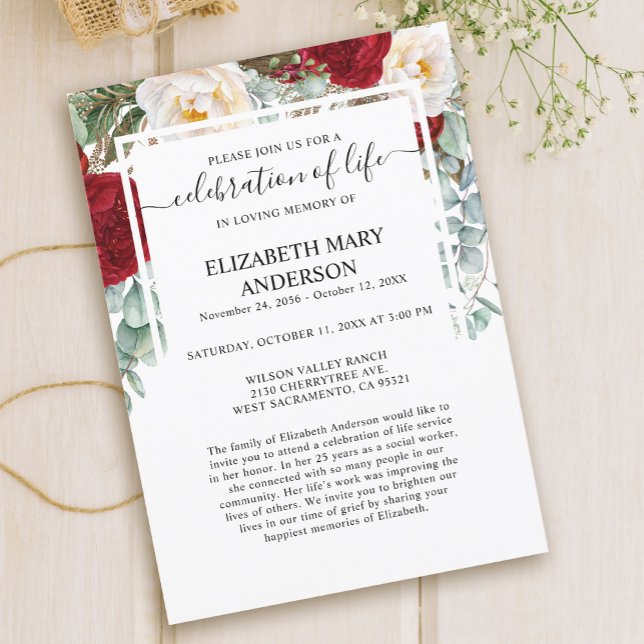 Convites Celebração das Rosas vermelhas do Memorial Funeral (Criador carregado)