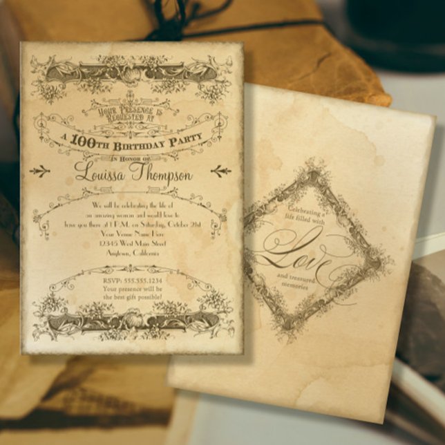Convites Celebração de 100º Aniversário Vintage Chá Manchad (Criador carregado)