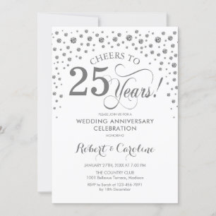 Convites Celebração de 25º Aniversário - Branco Prata