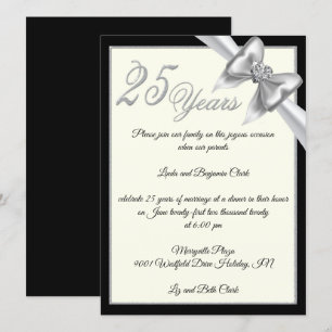 Convites Celebração de 25º Aniversário em Prata Elegante
