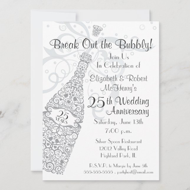 Convites Celebração de 25 Anos com Champanhe (Frente)