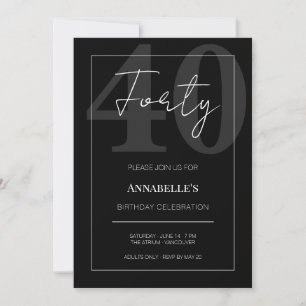 Convites Celebração de 40º Aniversário Preto e Branco