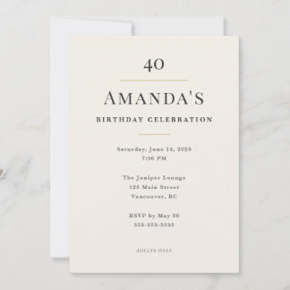 Convites Celebração de 40 Anos de Idade Minimalista Elegant