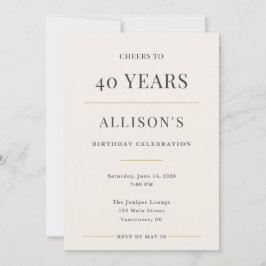 Convites Celebração de 40 Anos de Idade Minimalista Elegant