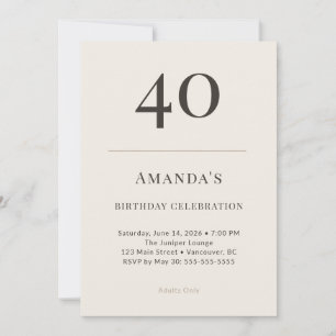 Convites Celebração de 40 Anos em Taupe e Creme Moderno