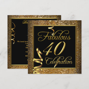 Convites Celebração de 40 Anos Fabulosa Dourado Preto Festa