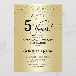 Convites Celebração de 5º Aniversário - Dourado Preto