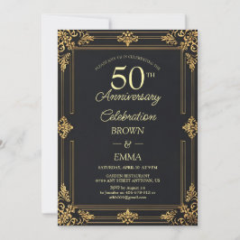 Convites Celebração de 50º Aniversário em Preto Dourado Ele