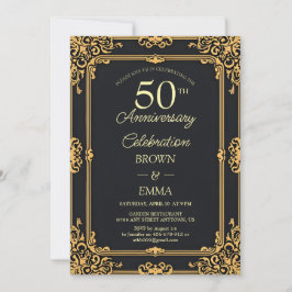 Convites Celebração de 50º Aniversário em Preto Dourado Ele