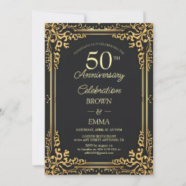 Convites Celebração de 50º Aniversário em Preto Dourado Ele