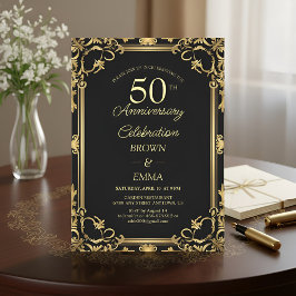 Convites Celebração de 50º Aniversário em Preto Dourado Ele