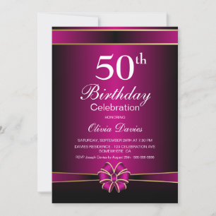 Convites Celebração de 50 Aniversário a Preto e Rosa