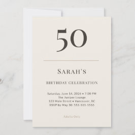 Convites Celebração de 50 Anos em Taupe e Creme Moderno