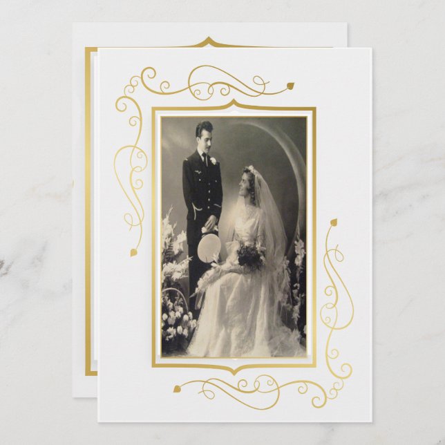 Convites Celebração de 60º Aniversário em Ouro Elegante (Frente/Verso)