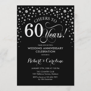 Convites Celebração de 60º Aniversário - Preto Prateado