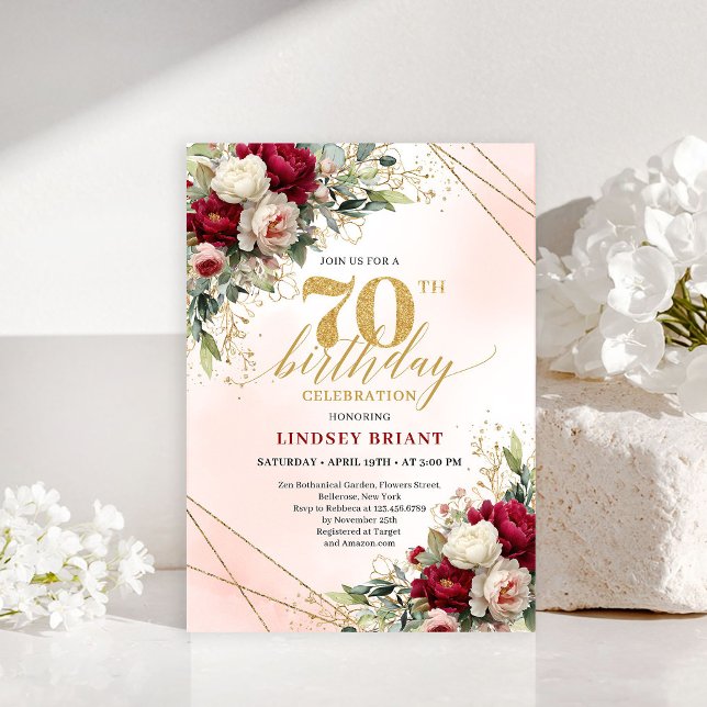 Convites Celebração de 70º Aniversário Moderna e Elegante a (Modern Elegant Gold 70th Birthday Celebration Invite)
