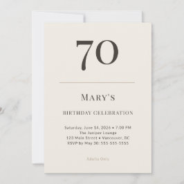 Convites Celebração de 70 Anos em Taupe e Creme Moderno