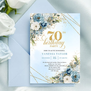Convites Celebração de 70 Anos Luxuosa em Azul Empoeirado