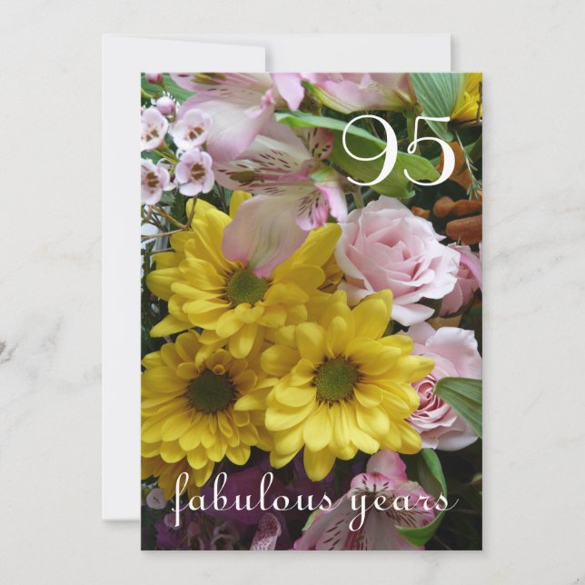 Convites Celebração de 95 Anos!-Flores Rosa e Amarela (Frente)