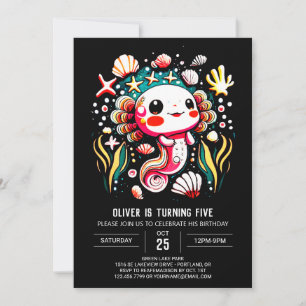 Convites Celebração de Aniversário Colorida Axolotl Boho
