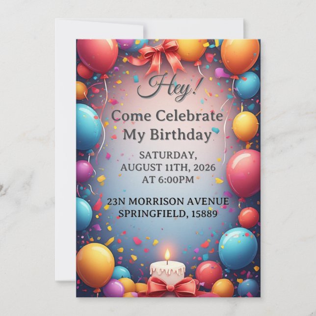 Convites Celebração de Aniversário Com Balões (Frente)