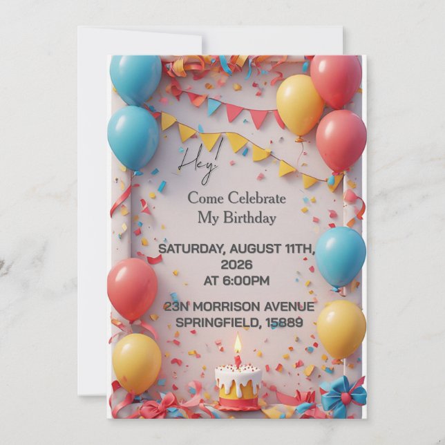 Convites Celebração de Aniversário Com Balões (Frente)