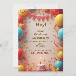 Convites Celebração de Aniversário com Balões