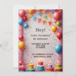 Convites Celebração de Aniversário Com Balões
