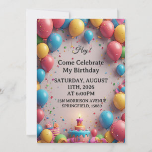 Convites Celebração de Aniversário Com Balões