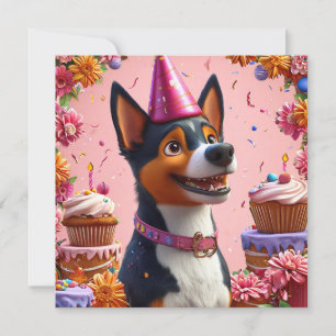 Convites Celebração de Aniversário Com Cachorro Feliz