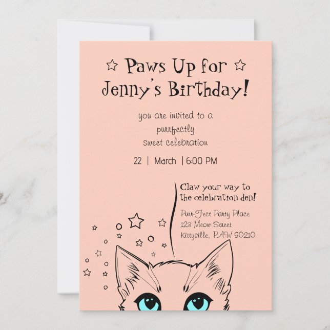 Convites Celebração de Aniversário com Tema de Gato Chic (Frente)