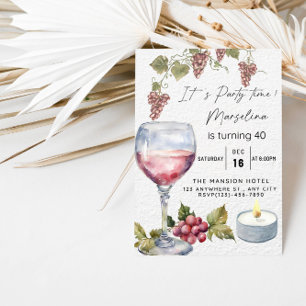 Convites Celebração de Aniversário com Vinho Tinto Elegante