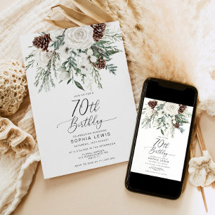 Convites Celebração de aniversário da 70 de inverno Evergre