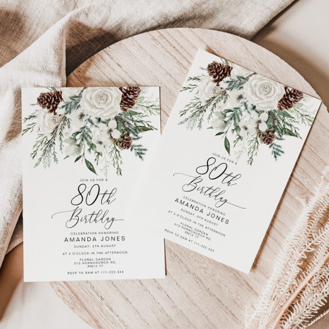 Convites Celebração de aniversário da 80 de inverno Evergre (Criador carregado)
