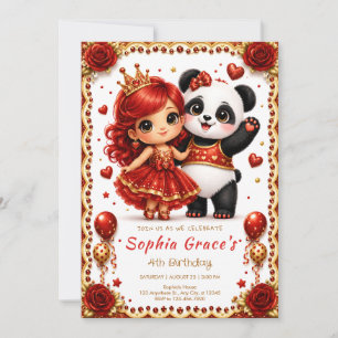 Convites Celebração de Aniversário da Princesa Panda Rosa V