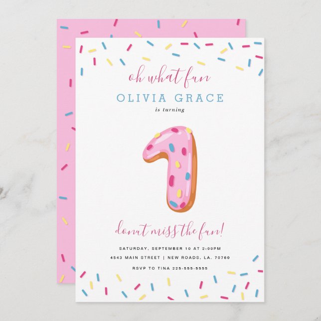 Convites Celebração de Aniversário da rosquinha | Um (Frente/Verso)