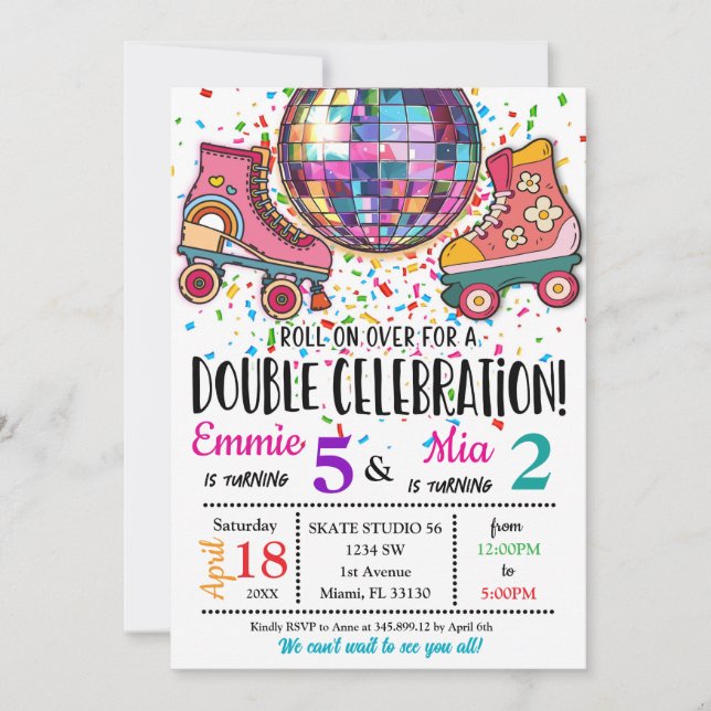 Convites Celebração de Aniversário das Irmãs Gêmeas no Pati (Frente)