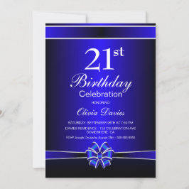 Convites Celebração de aniversário de 21 anos preto e azul