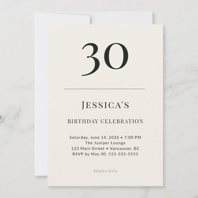 Convites Celebração de Aniversário de 30 anos Clássico Pret (Frente)