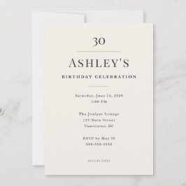 Convites Celebração de Aniversário de 30 anos Minimal Elega