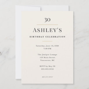 Convites Celebração de Aniversário de 30 anos Minimal Elega