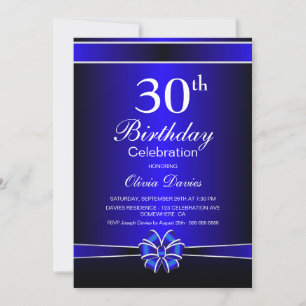 Convites Celebração de aniversário de 30 anos preto e azul