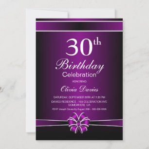 Convites Celebração de aniversário de 30 anos preto e roxo