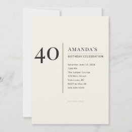 Convites Celebração de Aniversário de 40 Anos Minimalista M