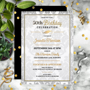 Convites Celebração de Aniversário de 50 anos Elegante