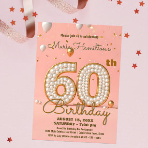 Convites Celebração de aniversário de 60 anos, Dourada e ro